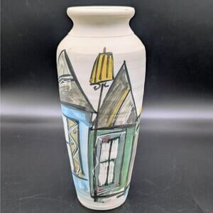 Bald Mountain Pottery Vase BMP Hand Painted Studio Pottery Village Scene